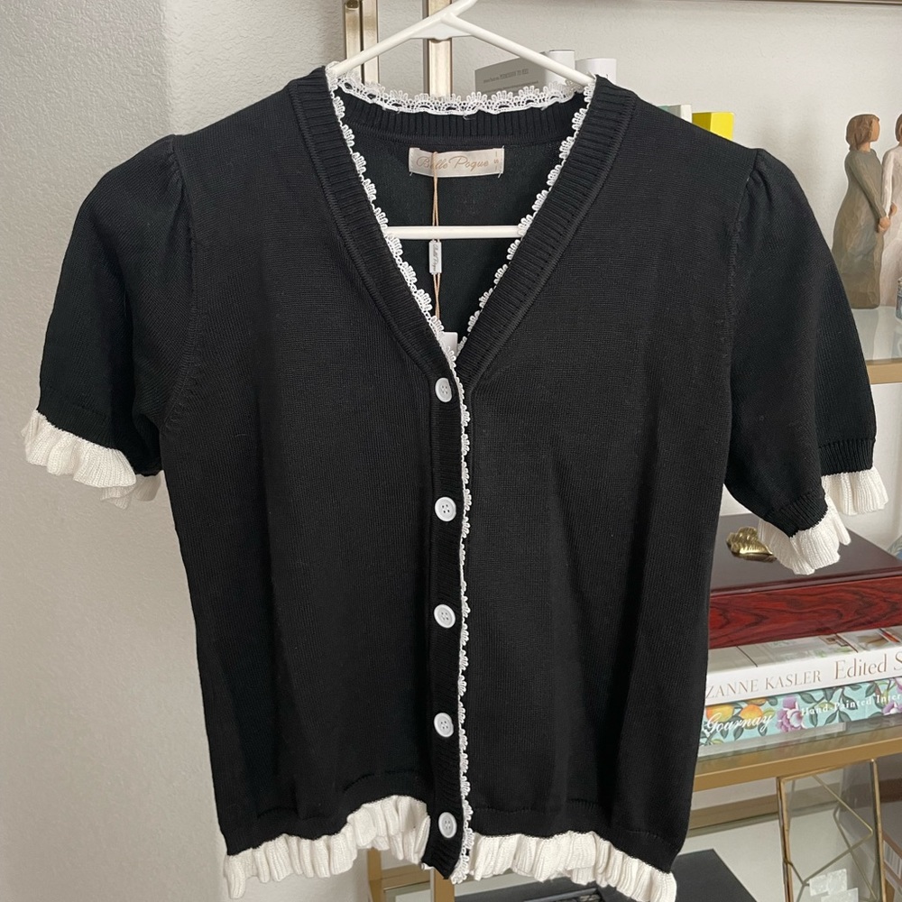 NWT Belle Poque Women's Short Sleeve Cardigan V Neck Size S